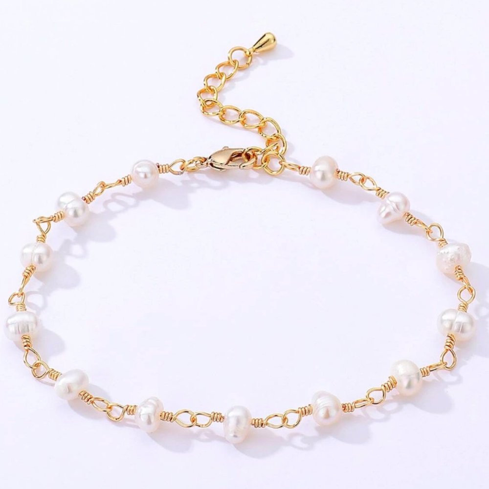 18K Gold-Plated Natural Pearl Link Bracelet